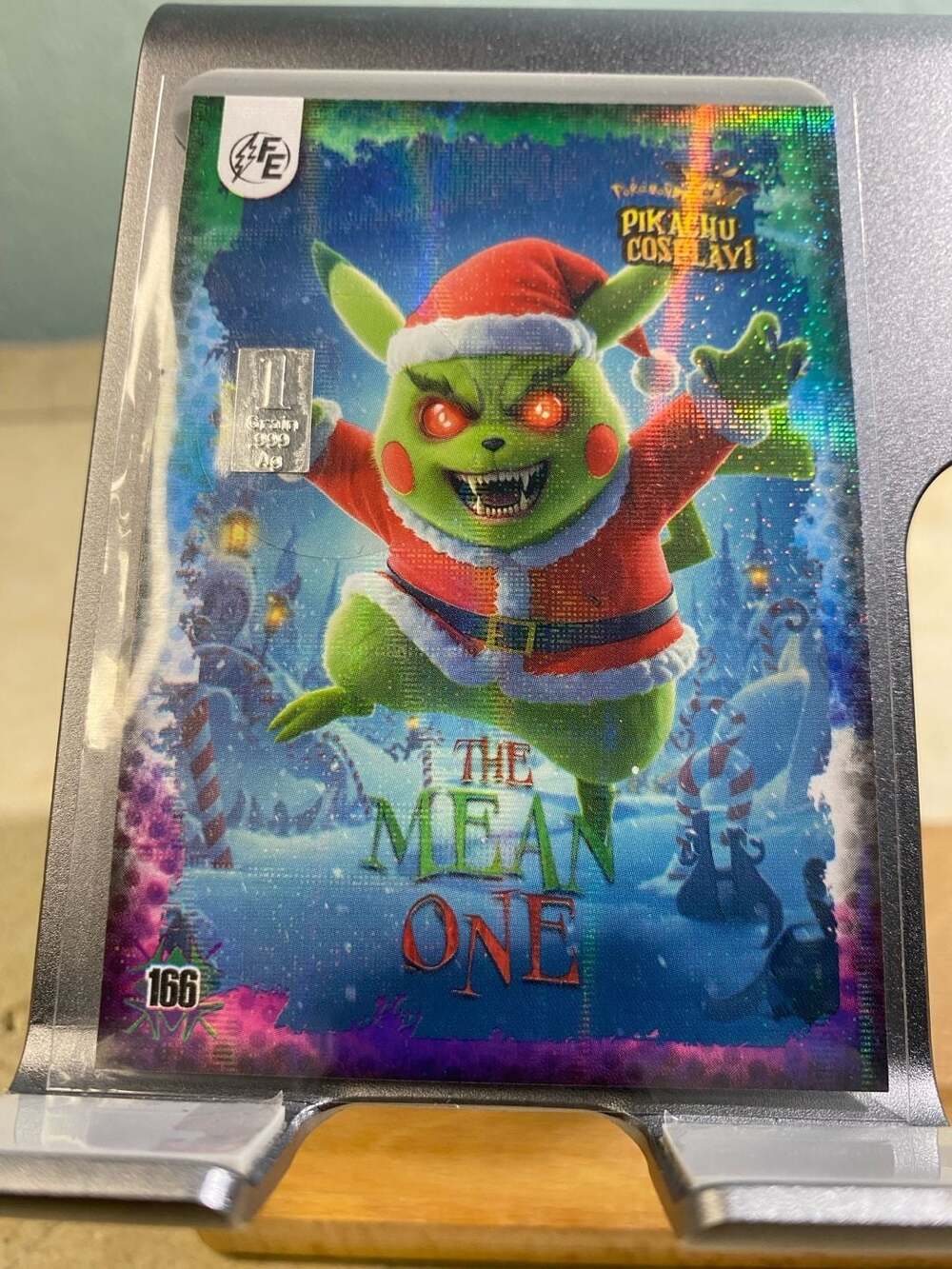FE Pikachu Cosplay! Trading Card 'The Mean One' Grinch Parody with 1g Silver Bar